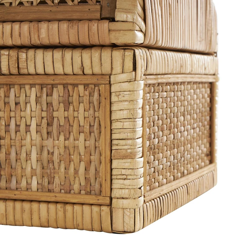 Brown Rattan Handmade Woven Storage Box with Curved Tops & Wrapped Edges, 2ct.