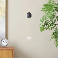2ft. Black Ceramic Handmade Textured Bell Windchime with Cascading White Disks