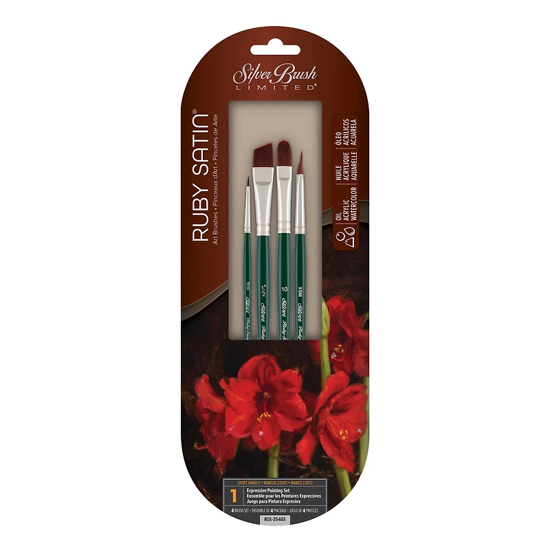 Silver Brush Limited Ruby Satin® SH 4 Piece Basic Brush Set