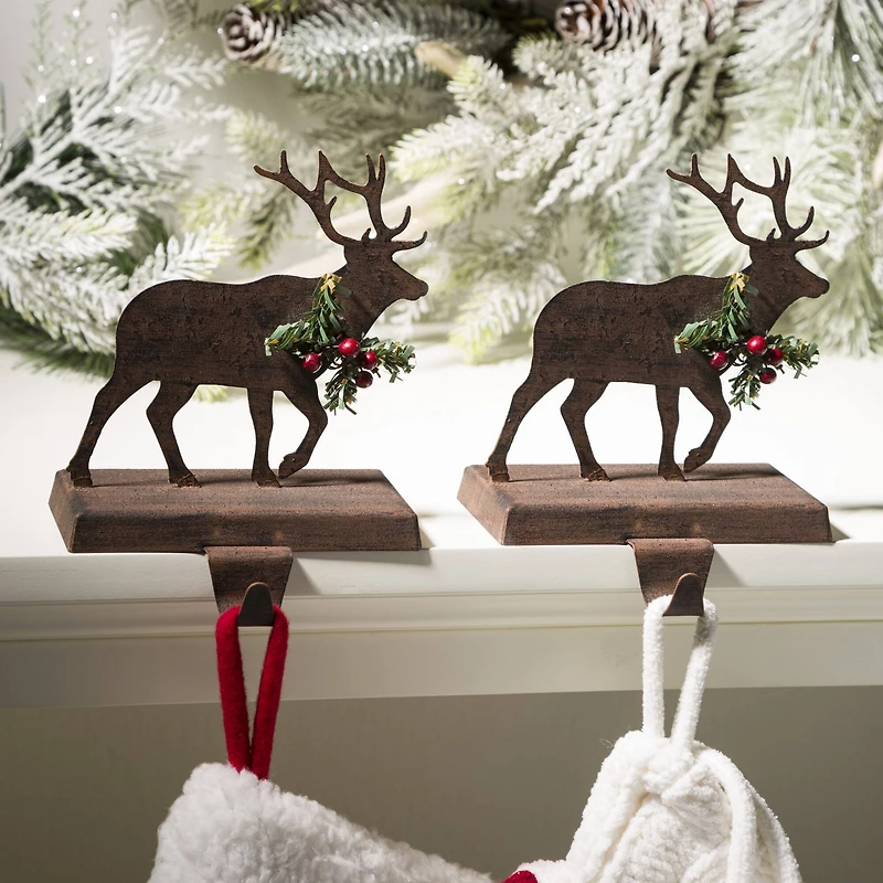 Glitzhome® 6.5" Reindeer Stocking Holder Set
