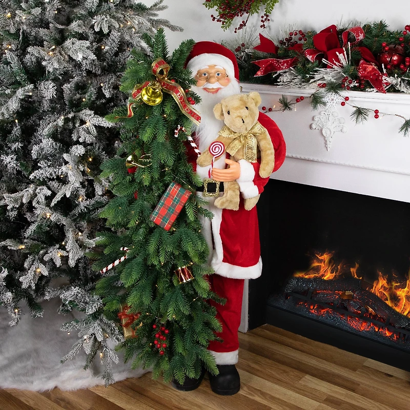 4ft. Musical Santa Claus with Lighted Christmas Tree & Teddy Bear Standing Christmas Figure