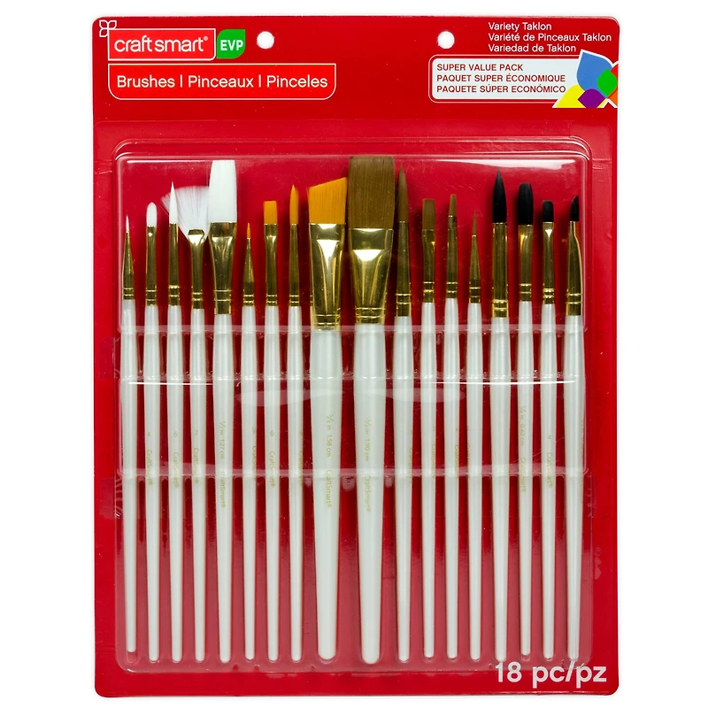9 Packs: 18 ct. (162 total) Variety Taklon Brush Super Value Pack by Craft Smart®