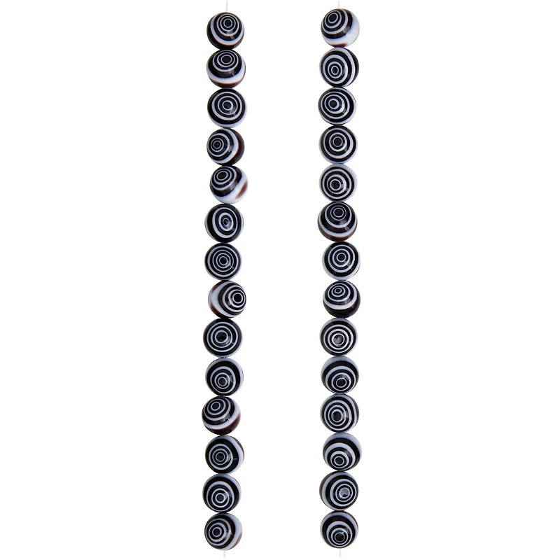 Black & White Eye-Dot Glass Round Beads, 10mm by Bead Landing™