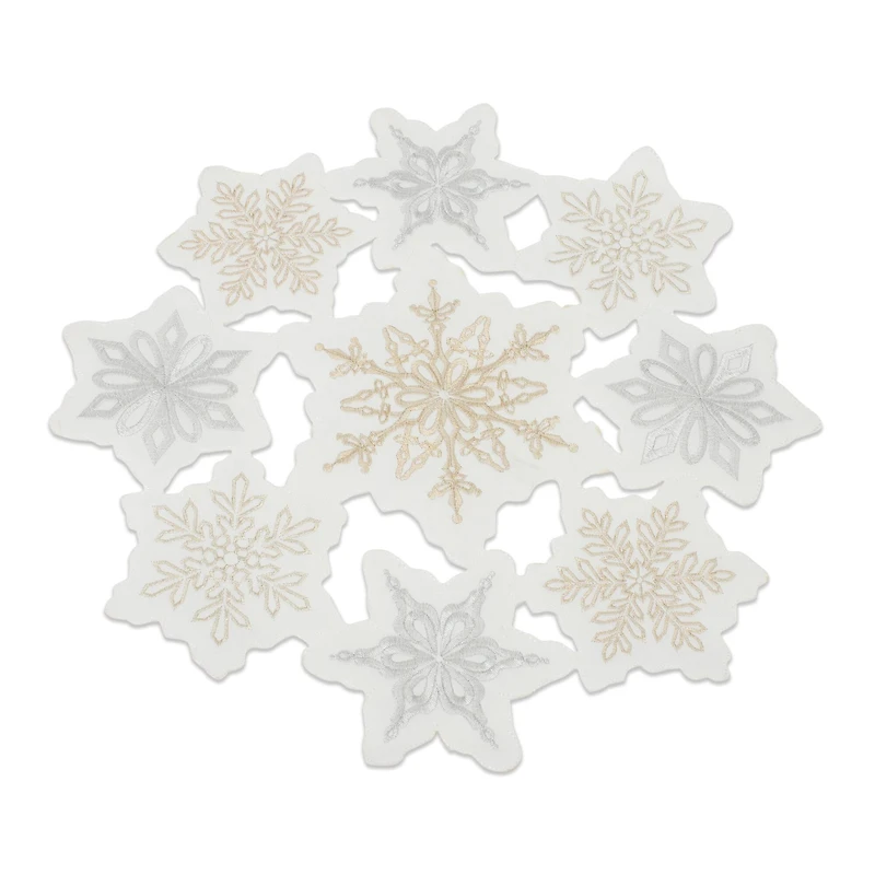 17" Embroidered Snowflake Doily Décor Set