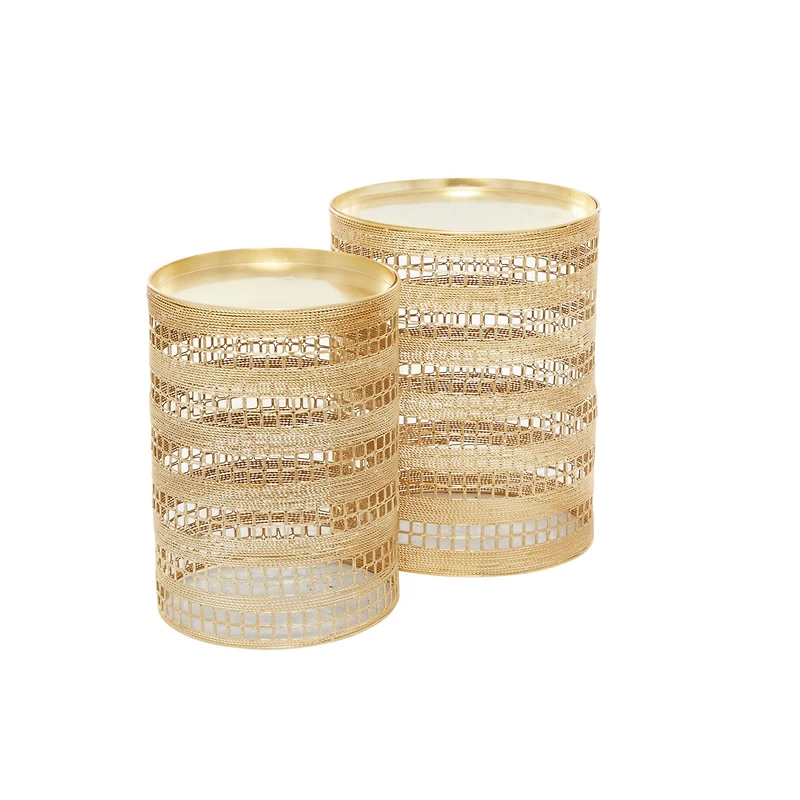 Set of 2" Gold Metal Transitional Accent Table, 18" x 14" x 14"