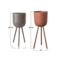 Hello Honey® Terra Cotta & Brown Round Footed Metal Planter Set
