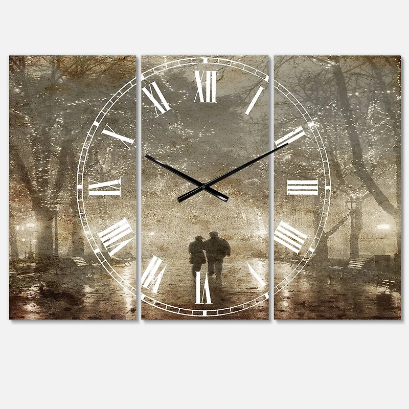 Designart Couple Walking In Night Lights Multipanel Wall Clock