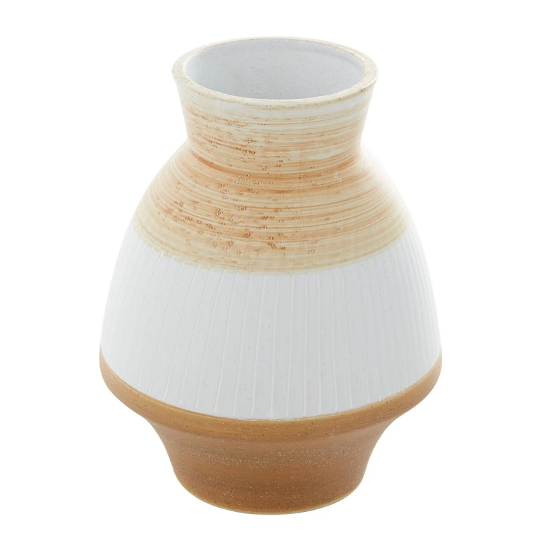 Tan Ceramic Coastal Style Vase, 10" x 7" x 7"