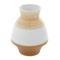 Tan Ceramic Coastal Style Vase, 10" x 7" x 7"