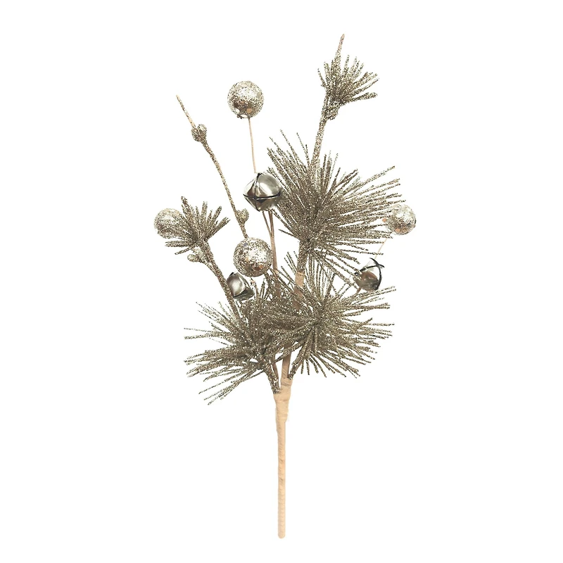 11" Glittered Pine with Bells Pick by Ashland