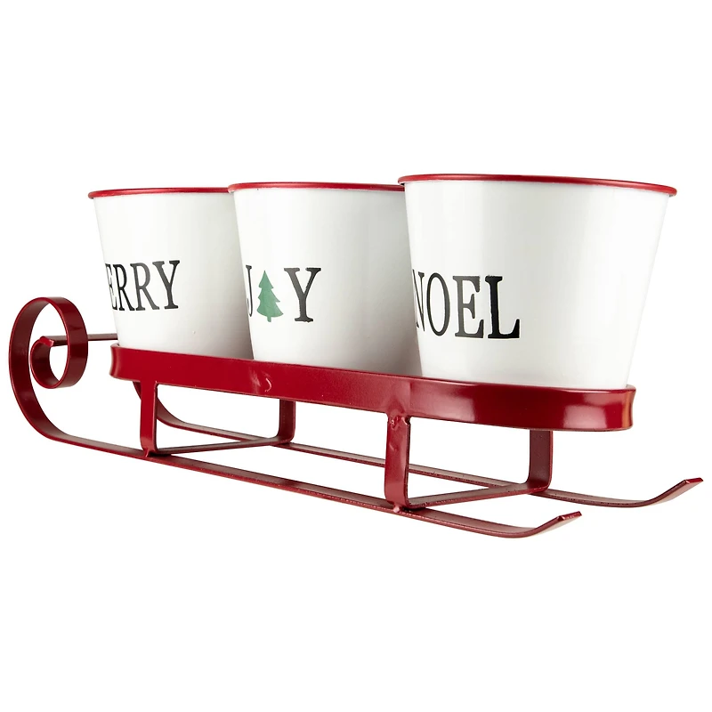18.75" Red Sleigh with Sentiment Buckets Christmas Table Centerpiece