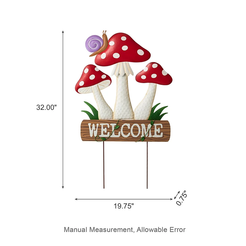 Glitzhome® 32" Metal & Wood Triple Mushrooms Yard Stake