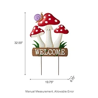 Glitzhome® 32" Metal & Wood Triple Mushrooms Yard Stake