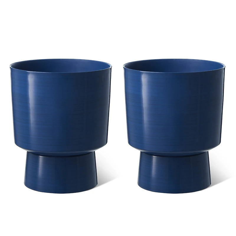 Glitzhome® 16.75" Cobalt Blue Faux Ceramic Urn Plastic Planters, 2ct.