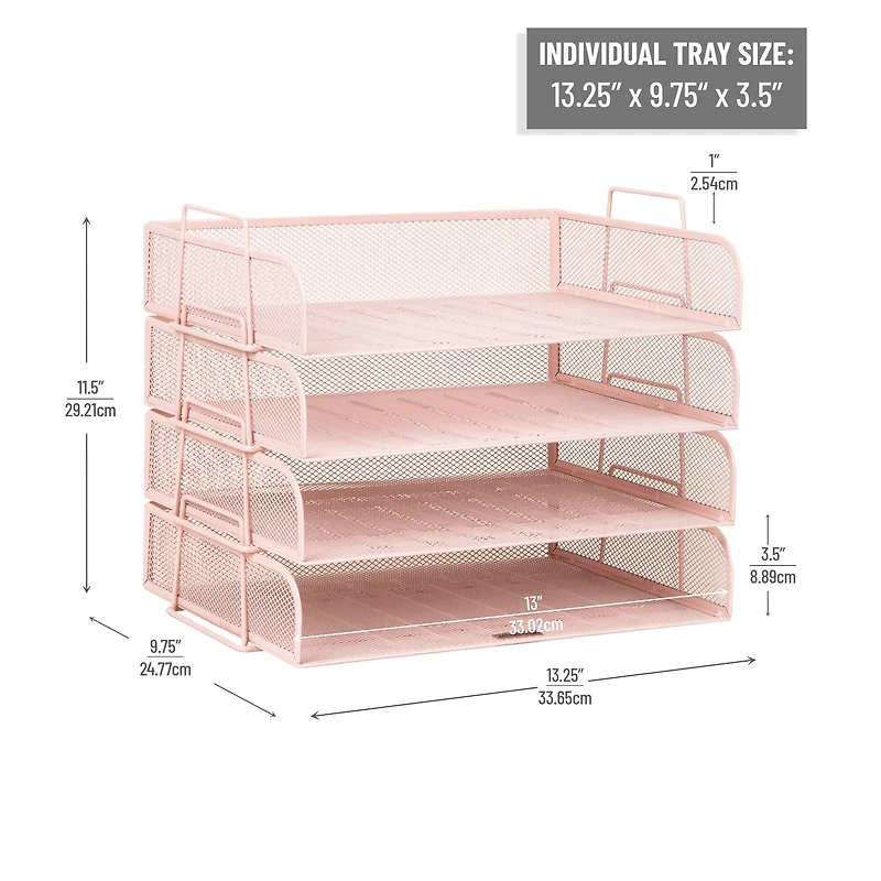 Mind Reader Stackable Paper Tray, Desktop Organizer, File Storage, Office, Metal Mesh, 4 Pcs