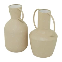 Beige Metal Vase with Handles Set of 2 7", 9"