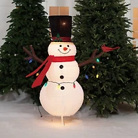 4ft. Pop-Up Fluffy Snowman Sculpture with String Lights