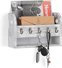 NEX™ Gray White Wood Wall Mounted Mail & Key Holder