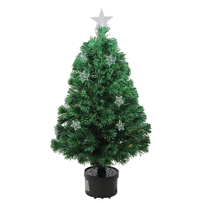 4ft. Pre-Lit Potted Fiber Optic Artificial Christmas Tree with Stars, Multicolor Lights