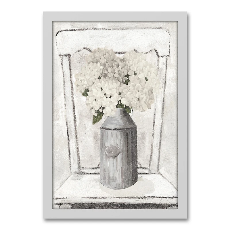 Farmhouse Hydrangeas White Framed Canvas