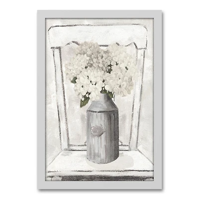 Farmhouse Hydrangeas White Framed Canvas