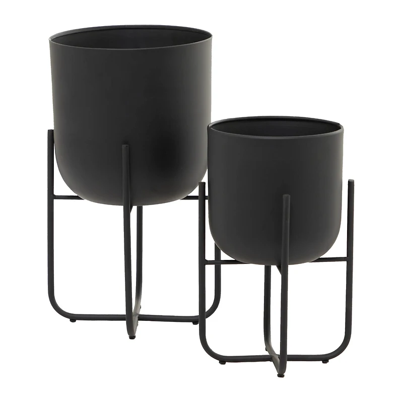 CosmoLiving by Cosmopolitan Black Metal Planter with Removable Stand Set, 17" & 13"