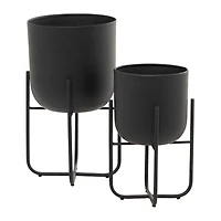 CosmoLiving by Cosmopolitan Black Metal Planter with Removable Stand Set, 17" & 13"