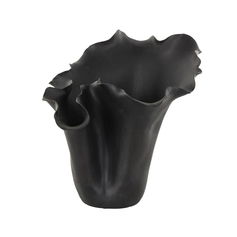 10" Black Abstract Floral Ceramic Vase