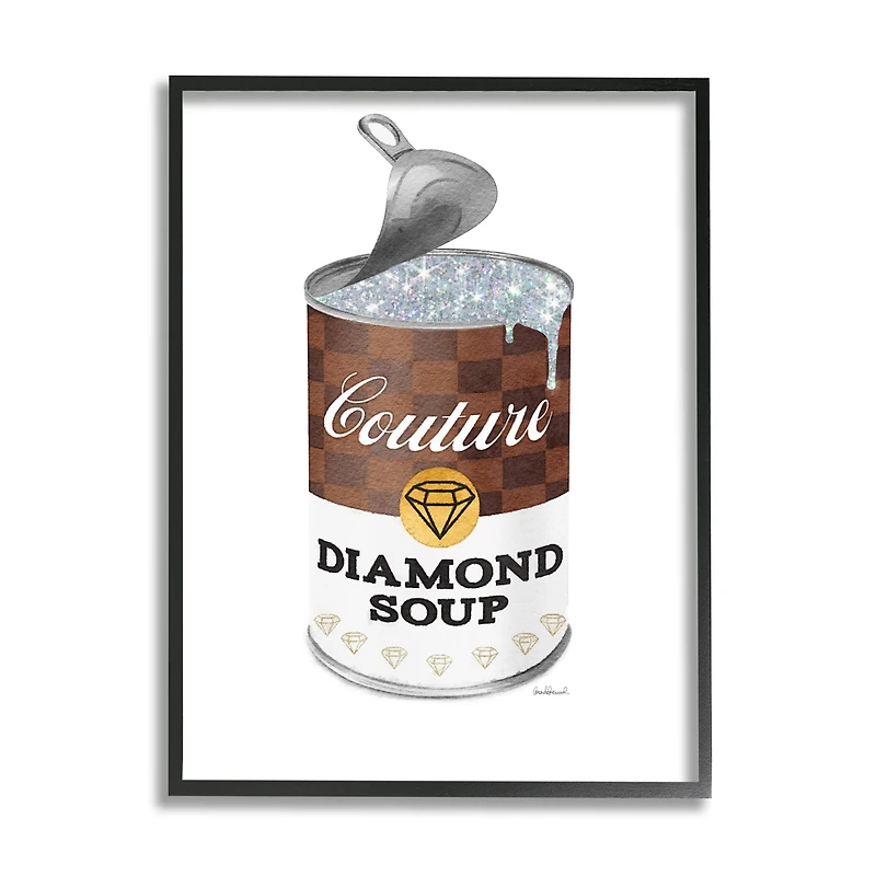 Stupell Industries Couture Fashion Pop Condensed Soup Can Brown Glam Framed Wall Art