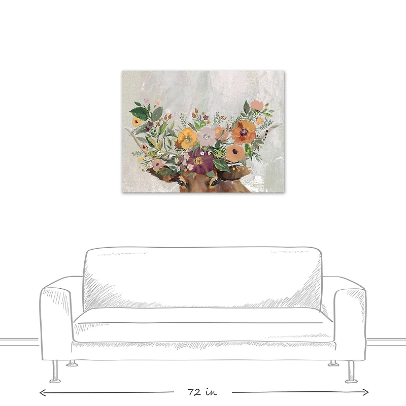 Steer with Flowers 40" x 30" Canvas Wall Art
