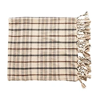 Hello Honey® Charcoal & Brown Woven Recycled Cotton Blend Plaid Throw with Tassels