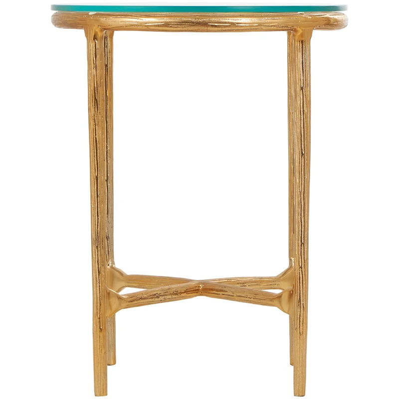 23" Aluminum Textured Accent Table with Glass Tabletop