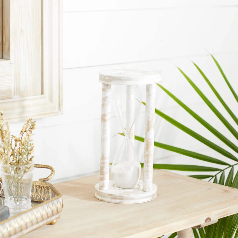7" White Mango Wood Hourglass Timer 