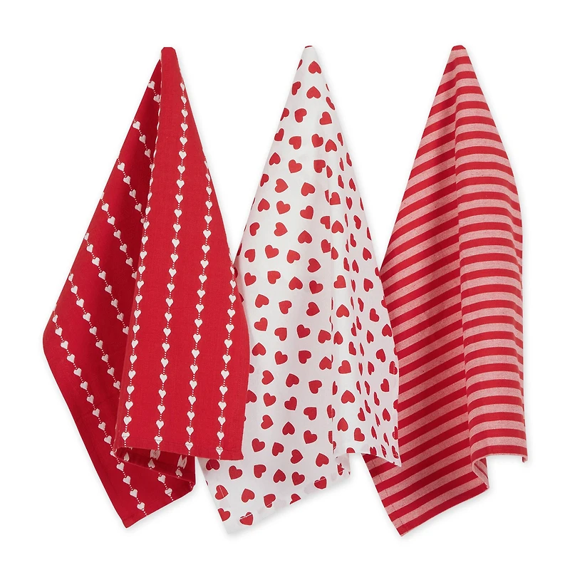 Assorted Dobby Hearts Dishtowel (Set of 3)
