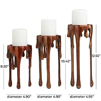 Copper Metal Pillar Candle Holder with Dripping Legs Set