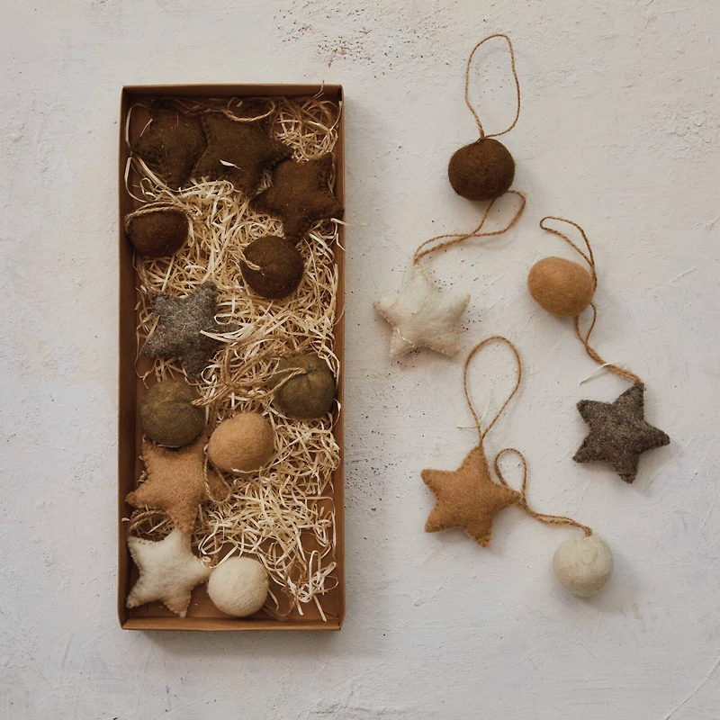 Hello Honey® Handmade Wool Felt Ball & Star Ornament Set in Kraft Box