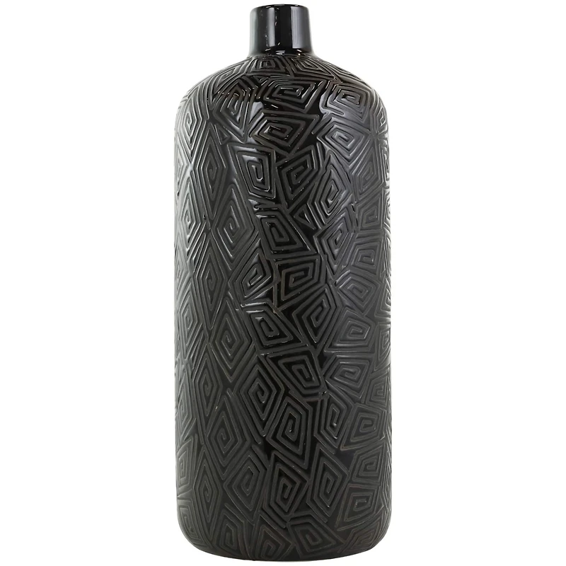 19" Black Geometric Etched Ceramic Vase