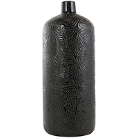 19" Black Geometric Etched Ceramic Vase