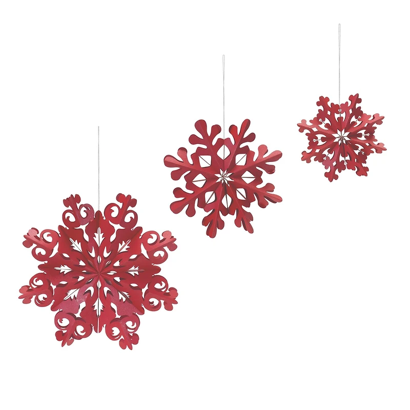 Red Paper Snowflake Ornament Set