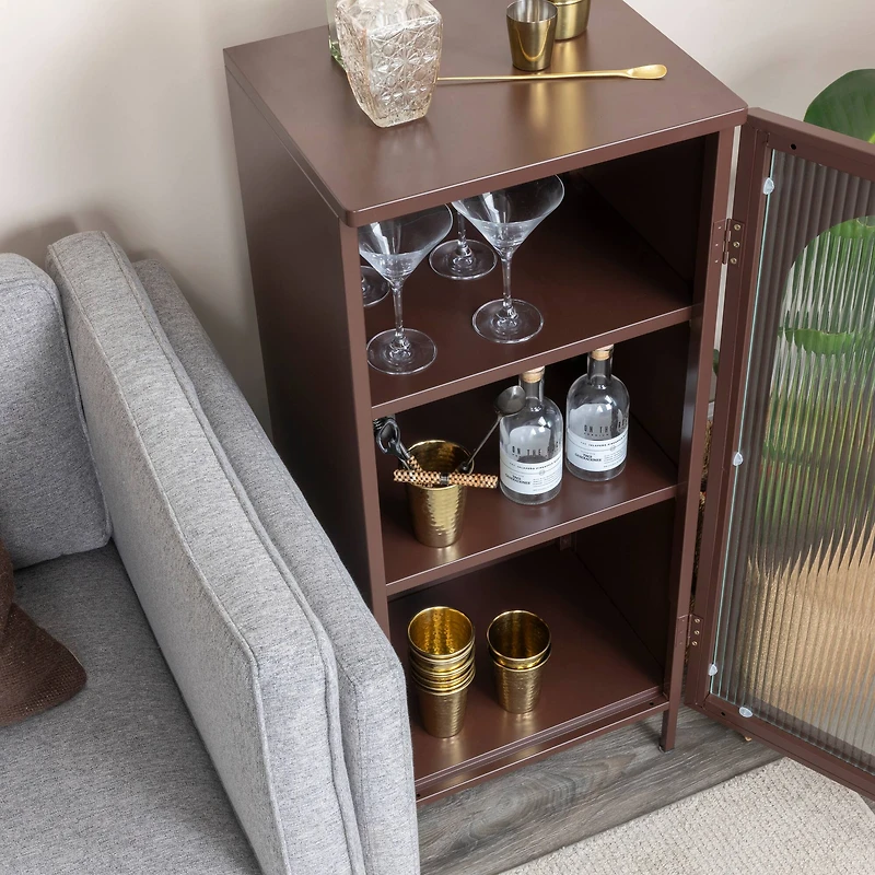 Hello Honey® 40" Solstice Narrow Metal Accent Cabinet with Adjustable Storage Shelves and Arched Glass Door