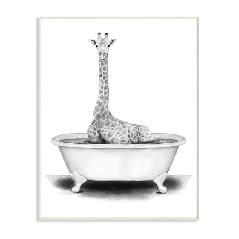 Stupell Industries Black & White Giraffe in a Tub Wall Plaque