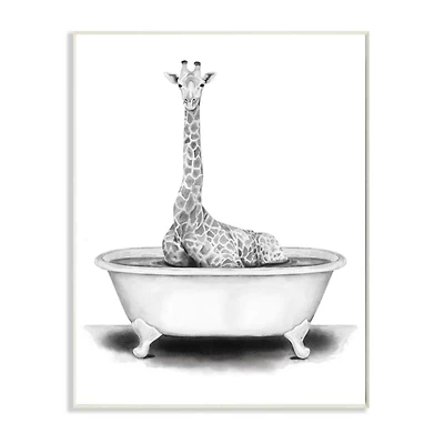 Stupell Industries Black & White Giraffe in a Tub Wall Plaque