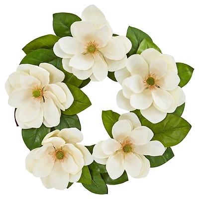 23" White Magnolia Wreath