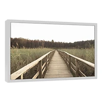Wheat Field Pathway White Framed Canvas