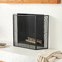 The Novogratz Black Metal Art Deco 3-Panel Fireplace Screen