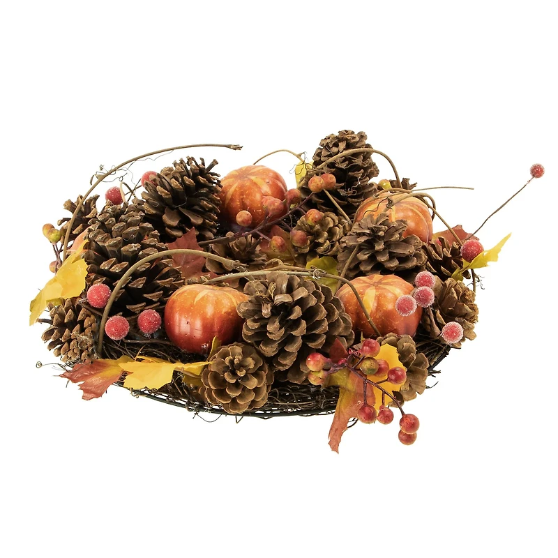 14" Pinecone & Pumpkin Fall Harvest Wreath