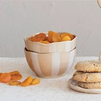 Hello Honey® 5" Brown & White Striped Hand-Painted Stoneware Bowl, 3ct.