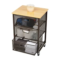 Mind Reader Black 3-Tier Metal Rolling File Cart with Drawers