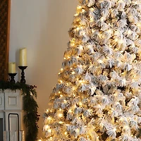 Glitzhome® 9ft Pre-Lit Flocked Full Spruce Artificial Christmas Tree, Warm White LED Lights