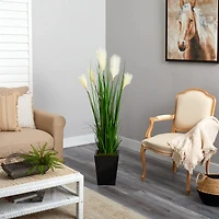 4.5ft. Wheat Plume Grass Plant in Black Metal Planter